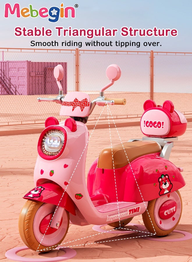 MEBEGIN Girls Electro-tricycle with Adorable Pattern, Sturdy Scooter with Music and LED Headlight, Electromobile with 3 Wear-resistant Wheels and Rear Storage Compartment, Outdoor Ride-on Toy, Suitable for Various Roads, Ideal Gift for Girls - Image 2